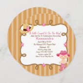 ウエスタンラウンドピンク女性のカーボーイベビーシャワー招待状 招待状 (正面/裏面)