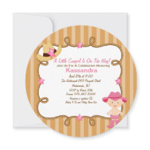 ウエスタンラウンドピンク女性のカーボーイベビーシャワー招待状