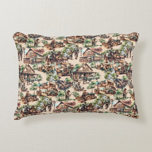 ウエスタンランチまたはカントリーファームシーン アクセントクッション (正面)