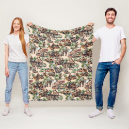 ウエスタンランチまたはカントリーファームシーン フリースブランケット