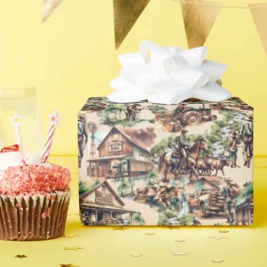ウエスタンランチまたはカントリーファームシーン ラッピングペーパー (誕生日パーティー)
