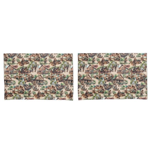 ウエスタンランチまたはカントリーファームシーン 枕カバー (フロントセット)