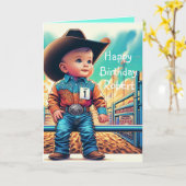 ウエスタンリトルカウボーイファースト誕生日ロデオカスタム カード (黄色い花)