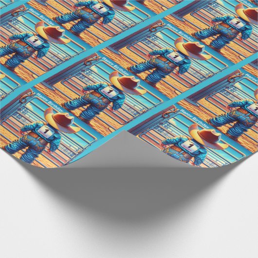 ウエスタンリトルカウボーイファースト誕生日ロデオカスタム ラッピングペーパー (角)