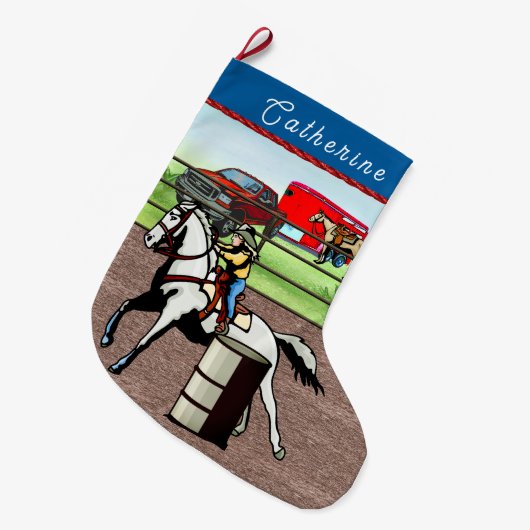 ウエスタンリトル女性のカーボーイバレルレーサー ラージクリスマスストッキング (正面 (吊り時))