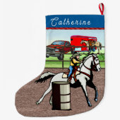 ウエスタンリトル女性のカーボーイバレルレーサー ラージクリスマスストッキング (裏面)