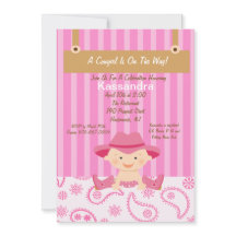 ウエスタンリトル女性のカーボーイベビーシャワー招待状