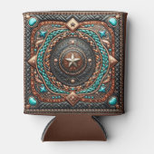 ウエスタンレザーブレイド及びターコイズプリントカスタム 缶クーラー (正面)