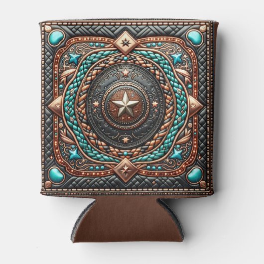 ウエスタンレザーブレイド及びターコイズプリントカスタム 缶クーラー (正面)