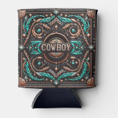 ウエスタンレザープリントカウボーイ名前をカスタムする 缶クーラー (正面)