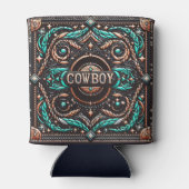 ウエスタンレザープリントカウボーイ名前をカスタムする 缶クーラー (裏面)