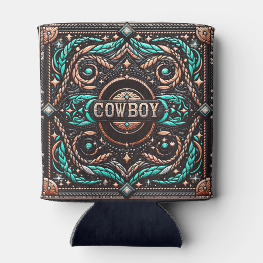 ウエスタンレザープリントカウボーイ名前をカスタムする 缶クーラー (裏面)