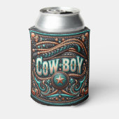 ウエスタンレザープリントターコイズブラウンカウボーイ 缶クーラー (缶裏面)