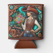 ウエスタンレザープリント結婚ズブライド名前をカスタムする 缶クーラー (正面)