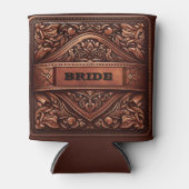 ウエスタンレザープリント結婚ブラウンズブライドカスタム 缶クーラー (正面)