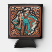 ウエスタンレザー結婚プリントの新郎新婦カスタム 缶クーラー (正面)