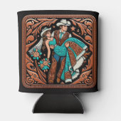 ウエスタンレザー結婚プリントの新郎新婦カスタム 缶クーラー (裏面)