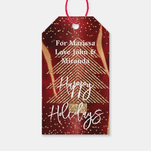 ウエスタンレッドクリームコウィド金ゴールドグリッターツリー ギフトタグ (正面)