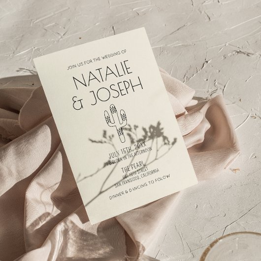 ウエスタンレトロハンドドローモダンド結婚サボテン 招待状