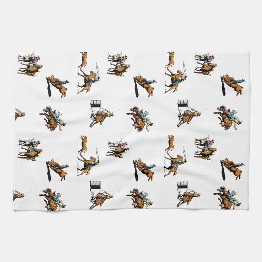 ウエスタンロデオイベントカウボーイズ女性のカーボーイ任意の色 キッチンタオル (横)