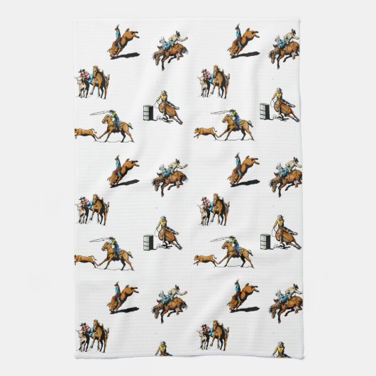 ウエスタンロデオイベントカウボーイズ女性のカーボーイ任意の色 キッチンタオル (縦)