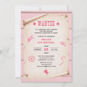 ウエスタンロデオウォッチンピンクガール誕生日 招待状 (正面)