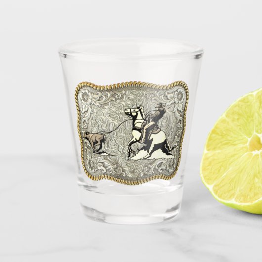 ウエスタンロデオカウボーイカーフローピングベルトバックル ショットグラス (正面)