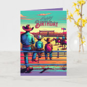 ウエスタンロデオカウボーイズパーソナライズされた誕生日 カード (黄色い花)