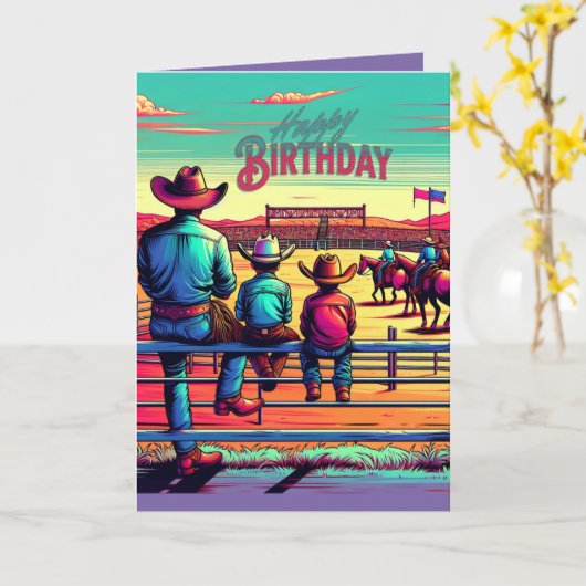 ウエスタンロデオカウボーイズパーソナライズされた誕生日 カード (黄色い花)