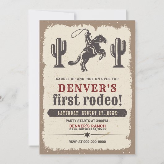 ウエスタンロデオカウボーイファーストロデオ誕生日 招待状 (正面)