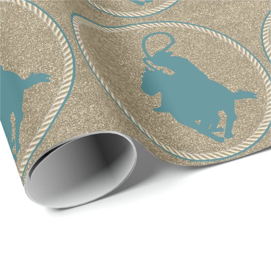 ウエスタンロデオカウボーイ女性のカーボーイオンホースローピング ラッピングペーパー (ロールコーナー)