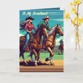 ウエスタンロデオカウボーイ女性のカーボーイカスタムスウィートアート カード (黄色い花)