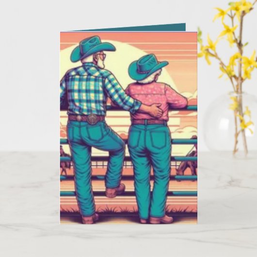 ウエスタンロデオカウボーイ女性のカーボーイカスタム記念日 カード (黄色い花)