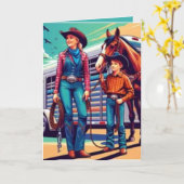 ウエスタンロデオカウボーイ女性のカーボーイパーソナライズされた誕生日 カード (黄色い花)