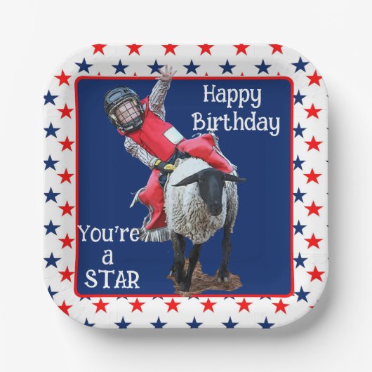 ウエスタンロデオカウボーイ女性のカーボーイマットンバスティングアザ ペーパープレート (正面)