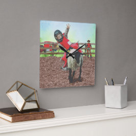 ウエスタンロデオカウボーイ女性のカーボーイマットンブスティング スクエア壁時計