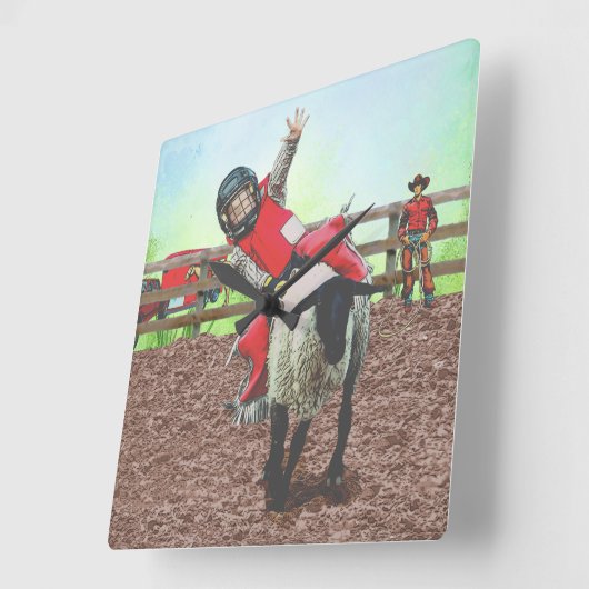 ウエスタンロデオカウボーイ女性のカーボーイマットンブスティング スクエア壁時計 (傾斜)