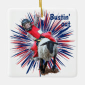 ウエスタンロデオカウボーイ女性のカーボーイマットンブスティング セラミックオーナメント (正面)