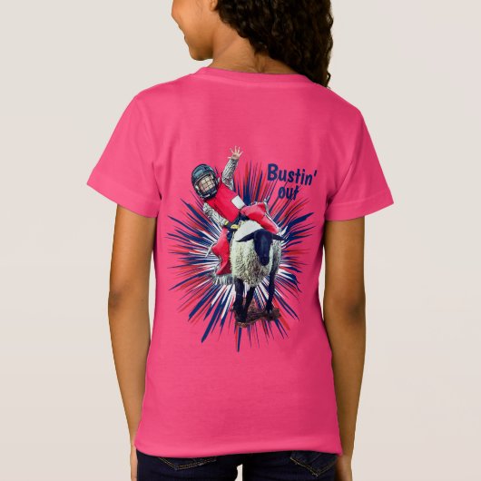 ウエスタンロデオカウボーイ女性のカーボーイマットンブスティング Tシャツ (裏面)