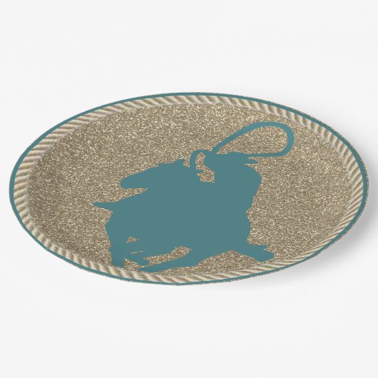 ウエスタンロデオカウボーイ女性のカーボーイロープ ペーパープレート (アングル)