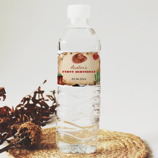 ウエスタンロデオカウボーイ誕生日ウォーターボトルラベル ペットボトルラベル