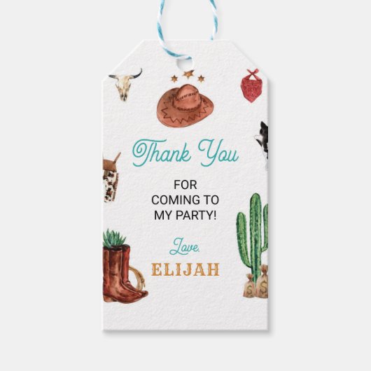 ウエスタンロデオカウボーイ誕生日サンキューユーラベル ギフトタグ (正面)