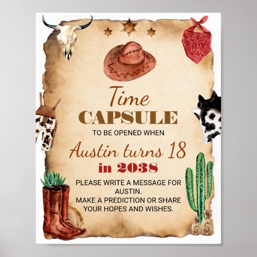 ウエスタンロデオカウボーイ誕生日タイムカプセルサイン ポスター (正面)