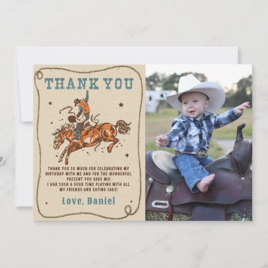 ウエスタンロデオカウボーイ誕生日写真サンキューカード サンキューカード (正面)