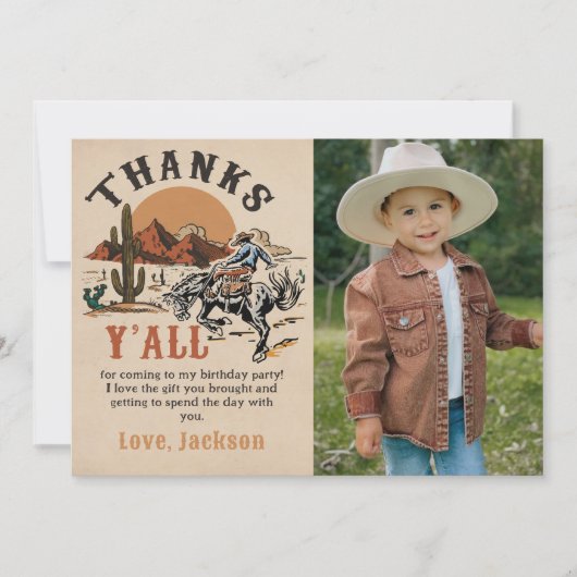 ウエスタンロデオカウボーイ誕生日写真サンキューカード サンキューカード (正面)