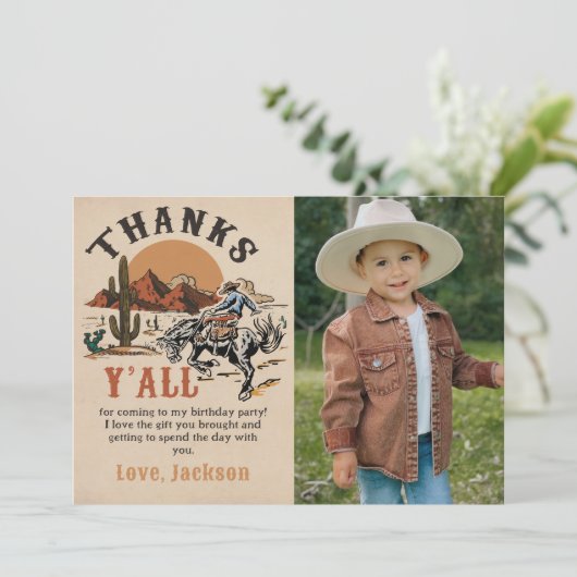 ウエスタンロデオカウボーイ誕生日写真サンキューカード サンキューカード (スタンド正面)