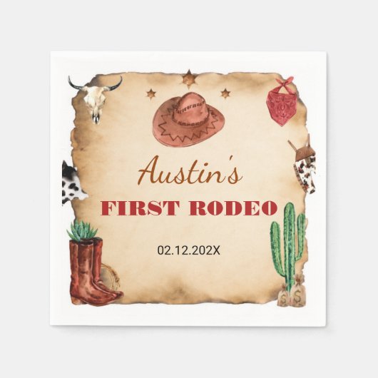 ウエスタンロデオカウボーイ誕生日 スタンダードカクテルナプキン (正面)