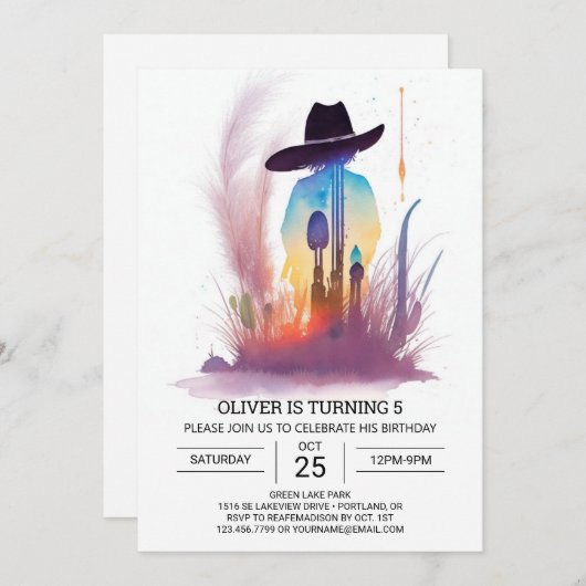 ウエスタンロデオカウボーイ誕生日 招待状 (正面/裏面)