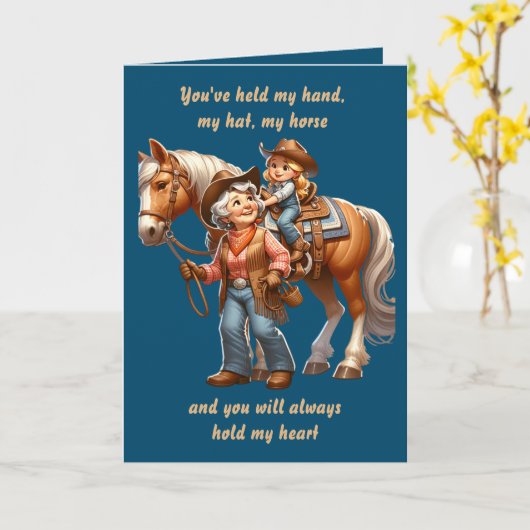 ウエスタンロデオホース女性のカーボーイ祖母カスタム カード (黄色い花)