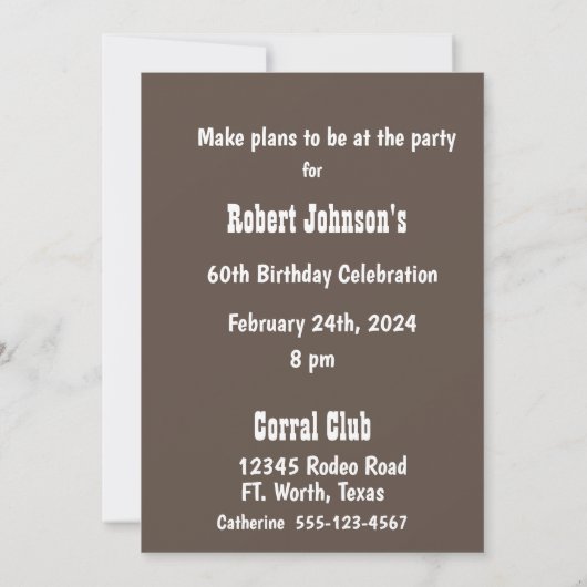 ウエスタンロデオヴィンテージカウボーイパーティの招待状 カード (裏面)